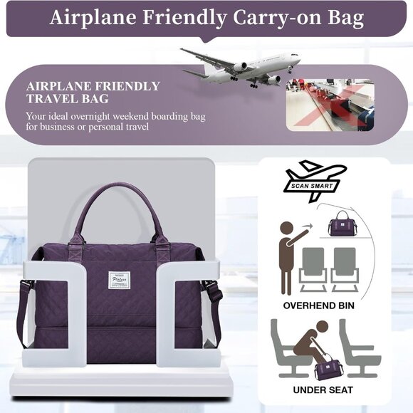 Weekender Bags for Women, Carry on Overnight Weekend Travel Duffel Bag with Shoe - Picture 9 of 9